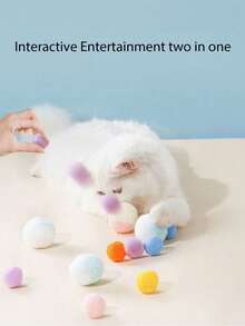 CAT Pom-Poms Launcher Toys, Random Color Cat Pom-Poms Self-Hi ToysThe Product Image Has A Method Of Use,Consumables Pet Interactive Launch Pom-Poms Toy Gun 1pc