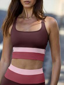 Aralina Leisurwear Colour Block Sleeveless High Waisted Workout Crop And Legging Two Pieces Set - Bold Plum - View 2