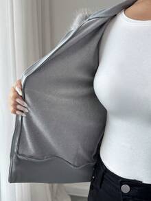 Elenzga 女士秋冬迷彩拼布针织连帽拉链运动衫，带口袋，灰色，适合万圣节、圣诞节、沙特国庆节、新年派对、毕业典礼、角色扮演 - 淺灰色 - 查看 8