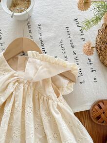 SHEIN LMoss Kids Babygirl 可爱杏色花卉刺绣节日彼得潘领夏季连衣裙 - 米色 - 查看 7