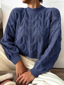 EURMUSE Women Simple Solid Color Casual Sweater, Suitable For Everyday Wear - Blue - View 4