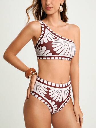 CAJUNI Women's Summer Vacation Beach Floral Print Halter Bikini Set