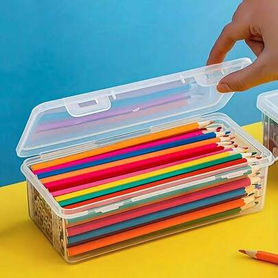 Large Capacity Clear Pencil Organizer Box - Transparent Stationery Storage For Colored Pencils, Crayons & Art Supplies