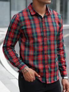 Manfinity CasualCool Herren kariertes Langarm-Lässig hemd mit Knopfleiste, Weihnachten - Verschiedenfarbig - Übersicht 3