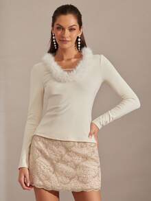 Enchnt 金属褶皱 A 字迷你裙，高腰，修身，百搭 - 淺粉色 - 查看 6