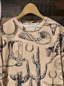 EMERY ROSE Sudadera de cuello redondo versátil y retro para mujer con estilo occidental, con motivos de botas de vaquero, cactus, caballos al galope y otros motivos occidentales, perfecta para otoño e invierno. - Multicolor - Ver 3