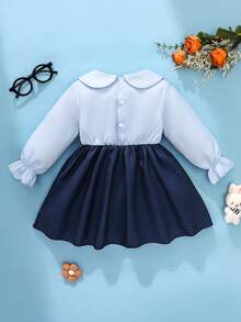 SHEIN Váy mùa đông cho bé gái màu xanh sapphire 2 trong 1 họa tiết thêu thỏ dễ thương và vui nhộn có thể tháo rời cà vạt trang phục ootd cho bé gái - Xanh đậm - Xem 3