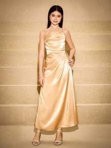 Rochie elegantă de seară pentru recital, concurs de pian/vioară, spectacol, cor, bal, petrecere de Halloween, potrivită pentru adolescenți - Șampanie - Vizualizare 3