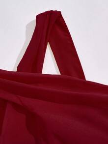 Girls' Round Neck Sleeveless Waist Splicing Pleated Elegant Party Jumpsuit - Burgundy - View 5