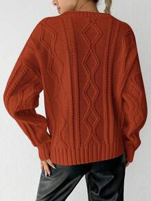 EURMUSE Cable Knit Drop Shoulder Sweater - Burnt Orange - View 2