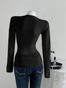 Elamini Sweet & Innocent V-Neck Argyle Pattern Mesh Patchwork Long Sleeve Sweater