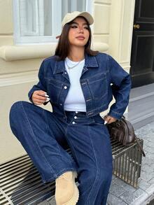 Jeanoix Plus Size Casual Loose Cropped Denim Jacket