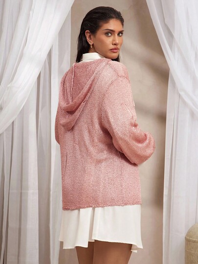 VOLUPTÉ CURVE Suéter holgado con capucha de talla grande para mujer, de primavera, elegante y brillante, de tejido de poliéster, de manga larga caída y estilo casual chic