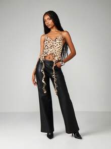 MISSGUIDED Leopard Print Ruffle Cami Crop Top Chiffon Halter Neck Summer Festival Beach Club Party Vacation Adjustable Straps Flowy Boho Tank - Multicolor - View 3