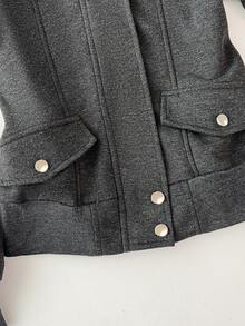 INAWLY Áo khoác lông cừu xám thiết kế độc lập kiểu Mỹ cổ điển mới cho nữ, mùa thu/đông - Xám - Xem 5