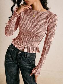 Poéselle Women's Autumn Fashionable Plaid Slim Fit Blouse - Brown - View 4