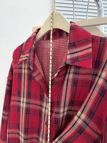 Airaco Camisa holgada casual a cuadros, favorecedora - Rojo - Ver 7