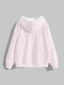 Kawaii Cute Rabbit & Pink Heart Slogan Print Loose Fit Sweatshirt For Women, Autumn/Winter - Blue - View 2