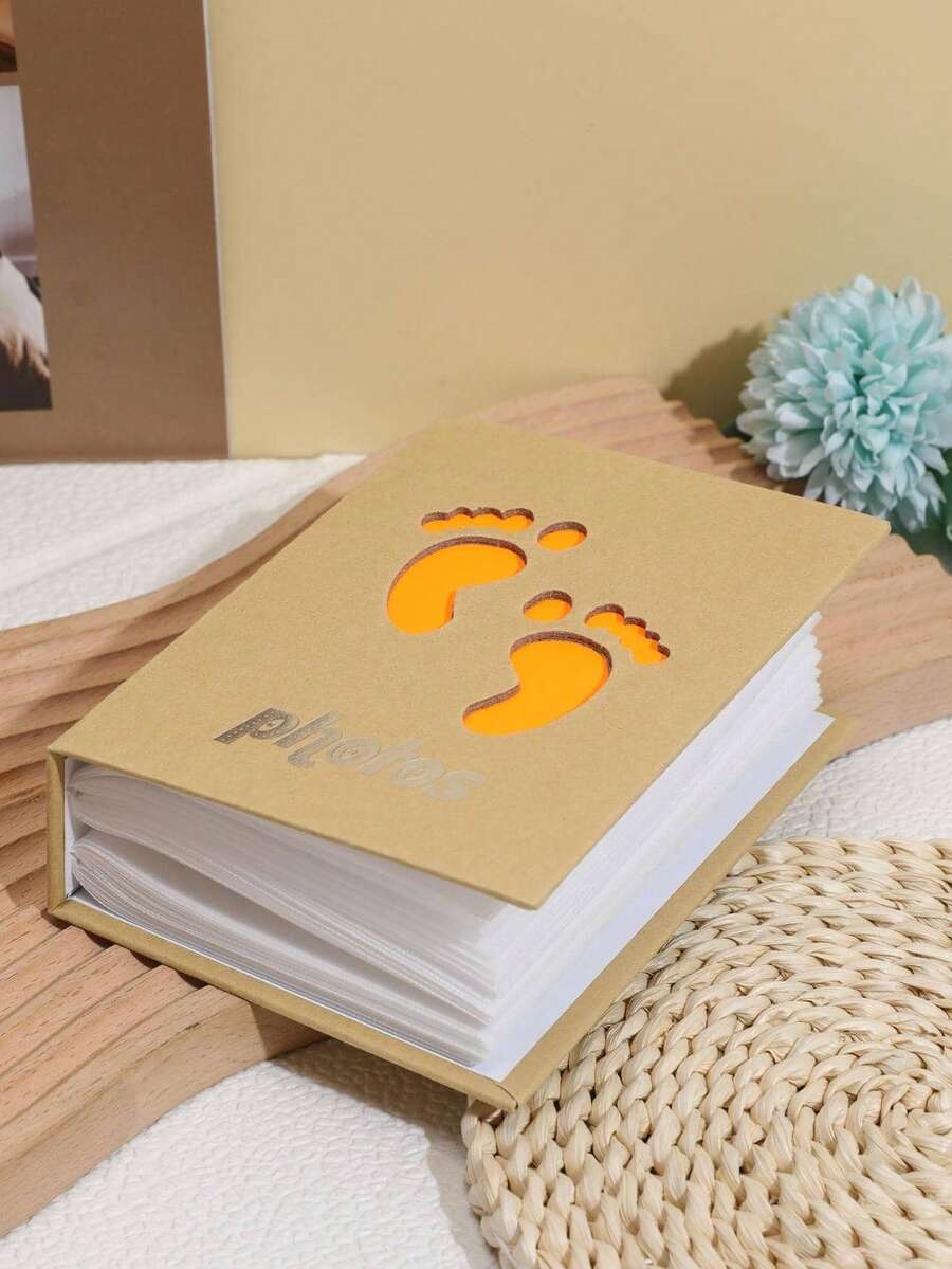 1 pieza Álbum de fotos con diseño de letra hueca, estuche de tarjeta de fotos con diseño de huella de pie lindo para el hogar, vuelta al colegio, útiles escolares - Multicolor - Ver 1