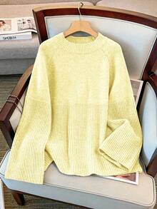 GlowEve CURVE Áo len chui đầu dáng rộng, tay raglan, mùa đông cho nữ cỡ lớn - Vàng nhạt - Xem 1