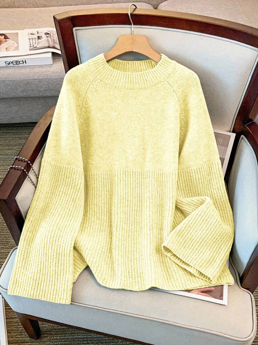 GlowEve CURVE Áo len chui đầu dáng rộng, tay raglan, mùa đông cho nữ cỡ lớn - Vàng nhạt - Xem 1