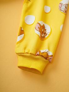 TOM & JERRY X SHEIN 少女可爱全印花长袖针织休闲连帽运动衫（黄色） - 黃色 - 查看 5