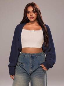 Rustia New Bat Wing Long Sleeve Women Cardigan Sweater - Navy Blue - View 6