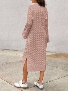 EURMUSE Women's Knitwear Long Dress With Cable Pattern,Petite - Coral Pink - View 3