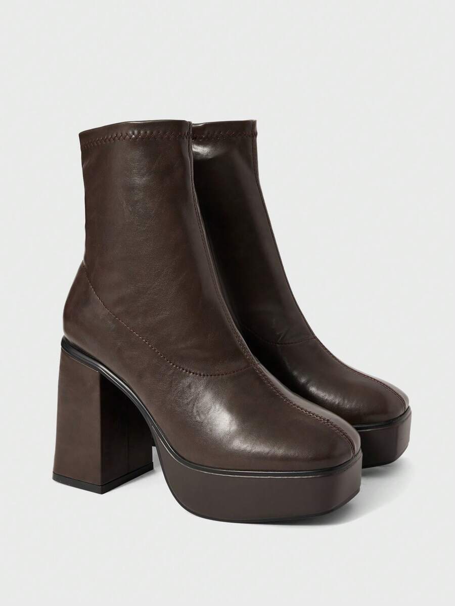 SHEIN X Lucía Bellido Sugerpunk Fashionable & Versatile Simple High Heel Platform Ankle Boots For Christmas