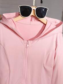 SHEIN 青少年女孩蝴蝶印花拉链连帽衫和阔腿裤休闲装，秋季 - 粉色 - 查看 4