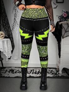 SHEIN Whyspr 大码朋克仿数码印花长款汗衫 - 綠色 - 查看 5