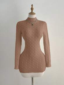 Elamini Vestido de suéter de punto retorcido con espalda descubierta sexy para mujer - Marrón Mocha - Ver 6