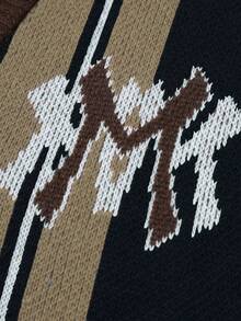 Manfinity ZONE917 Cárdigan casual de hombre con bloques de color y rayas, otoño/invierno - Caqui - Ver 4