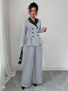 Selianne Nouvelle tenue élégante de navettage pour femmes, manches longues, jupe plissée contrastée. Convient pour le port quotidien, les déplacements professionnels et la tenue de bureau - Noir - Voir 6