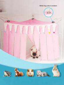 Small Animal Hideaway House For Hamsters, Rabbits, And Guinea Pigs, Four Seasons Universal, Triangle Tassel Shelter, Forest Pattern, Bunny Bed Hammock Swing, Bottomless Nest With Fringe For Corner Covering