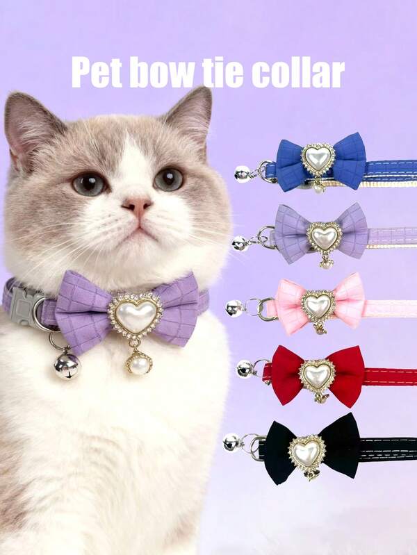 PETSIN 1. Pet Bow Tie Collar; Bow Tie Heart Collar; Adjustable Neck Circumference; Cat Collar; Dog Collar; Pet Accessories; Pet Supplies