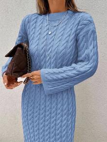 EURMUSE Women's Knitwear Long Dress With Cable Pattern,Petite - Baby Blue - View 9
