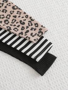Cozy Pixies 3pcs Baby Girl Leopard Print Knit Soft Elastic Waist Pants Set, Black White Animal Print Clothes - Multicolor - View 5