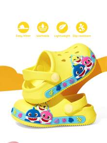 BABY SHARK X SHEIN Cute Ocean Fish Cartoon Pattern Baby Toddler Yellow Hole Shoes, EVA Material Is Light And Non-Slip, Protects Small Feet, Can Be Wet, Suitable For Home Or Out Use, Unisex, Boys & Girls