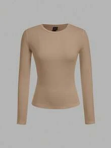 SHEIN EZwear Set de 3 camisetas de manga larga de ajuste ceñido y cuello redondo para mujer de talla grande, de unicolor, aptas para otoño/invierno, para usar por capas, actividades al aire libre, como camiseta interior - Multicolor - Ver 7