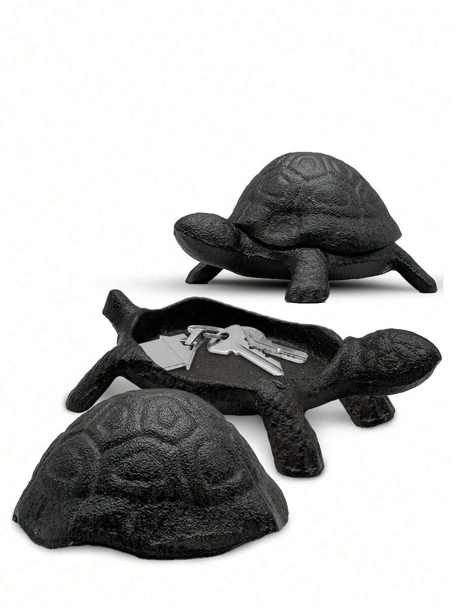 1 pieza Dispositivo de ocultación de llaves en forma de tortuga de hierro fundido - Llavero oculto para exteriores, estatua decorativa de jardín, punto de ocultación secreto para llaves de repuesto, solución de ocultación compacta, perfecta para hogares, patios y terrazas - tortuga - Ver 1