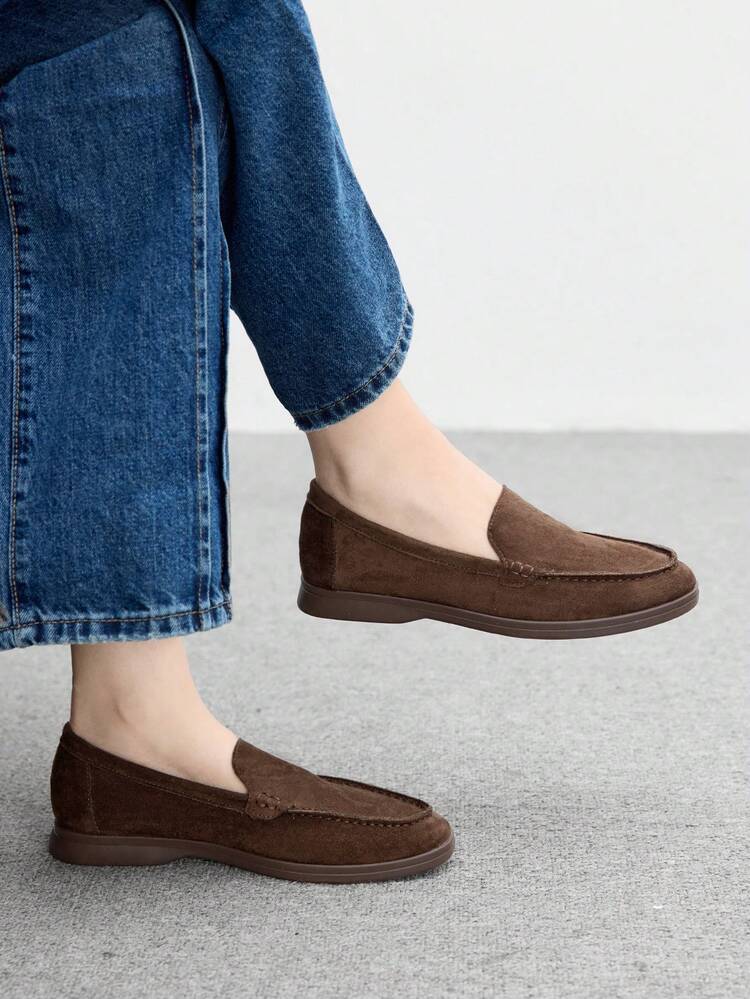 CUCCOO BIZCHIC Women's Fashionable Coffee-Colored Suede Comfortable Casual Loafers, Suitable For Outdoor, Commuting, Work, Daily Wear For Christmas Spring Shoes