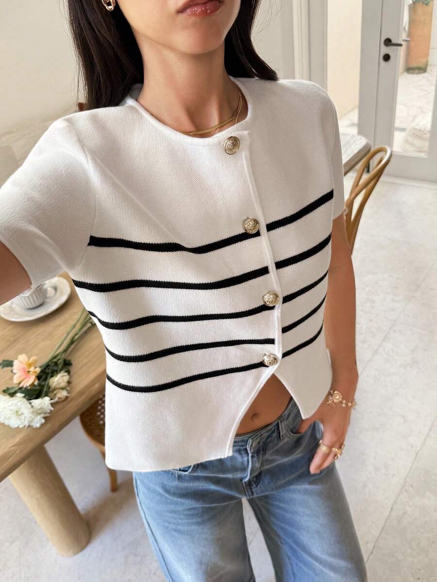 Serisse Áo len kẻ sọc màu sắc thường ngày dành cho nữ - Màu be - Xem 1