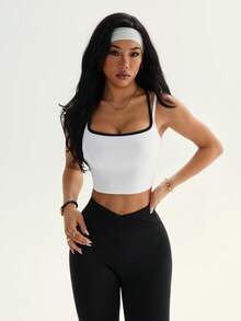 Dewbera 女士日常健身休闲工字背运动文胸 - 黑與白 - 查看 5