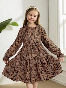 SHEIN Tween 女童碎花荷叶边袖荷叶边下摆连衣裙 - 彩色 - 查看 3