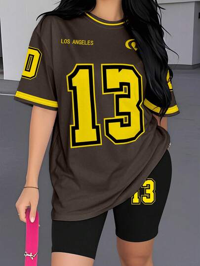 SHEIN 休闲女式针织两件套，带条纹撞色滚边和骑行短裤，女式运动服，2 件套休闲套装，女式超大号运动服，女式足球服，女式运动服