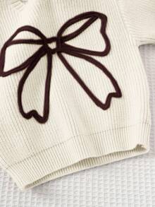 Cozy Pixies Baby Girl Bow Decor Crew Neck Long Sleeve Pullover Sweater, Versatile & Comfortable - Multicolor - View 4