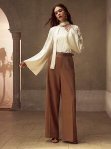 MOTF PREMIUM CONTRAST LACE EMBROIDERY BLOUSE - Apricot - View 6