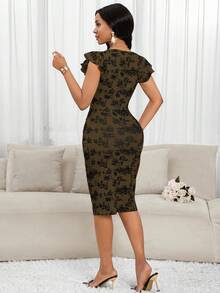 SHEIN Lady Váy dài vừa phải họa tiết hoa cổ chữ V xếp nếp thanh lịch cho nữ Váy nữ Váy midi Quần áo nữ Váy - màu nâu - Xem 2