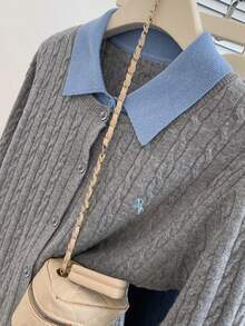 Franclia 女士休闲百搭针织开衫，秋季 - 灰色 - 查看 3